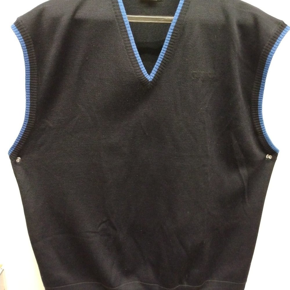 4X Black Men's Sweater Vest With Blue Trim V-Neck by Stan Herman